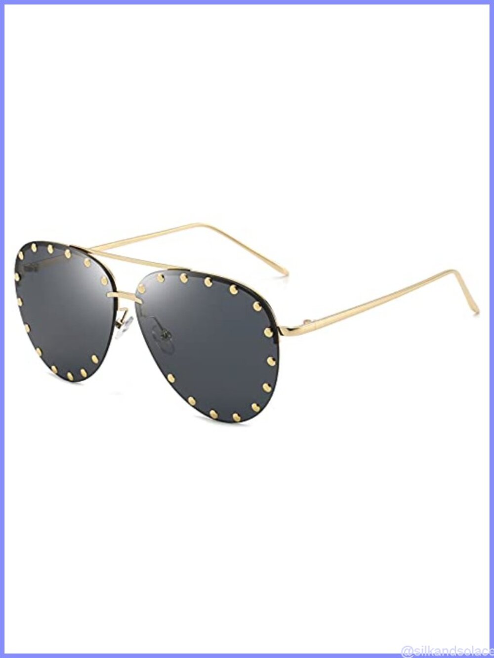 Studded Aviator Sunglasses Metal Frame UV400 Women's Fashion Eyewear